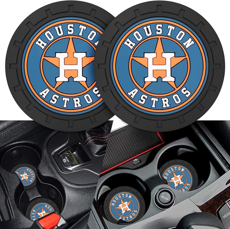 Kaleduo 2PCS Car Cup Holder Coaster,Auto Cup Holder Insert Coaster for Huston Astros Baseball Fans, Non-Slip Car Drink Holder Coaster, Car Interior Accessories, Huston Astros - Image 1